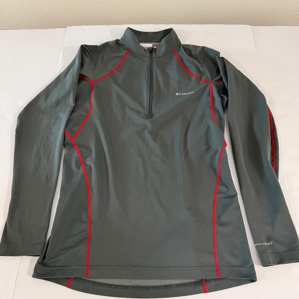 Columbia Mens Omni-Heat 1/4 Zip Base Layer Top Charcoal Grey Red Stitching M